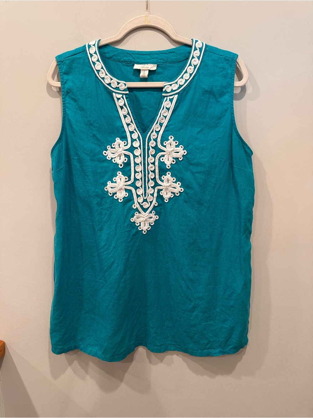 Charter Club Luxury 100% Linen Sleeveless Embroidered Blouse Top Sz L - Picture 3 of 13